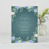 Blaue Immergrün-Blatt-Hochzeit Einladung (Stehend Vorderseite)