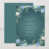 Blaue Immergrün-Blatt-Hochzeit Einladung (Vorne/Hinten)