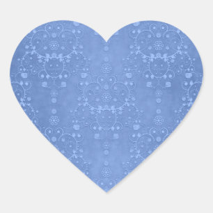 Blaue Immergrün-Blumen-Damask-Muster Herz-Aufkleber