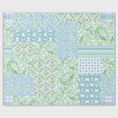 Blaue Immergrün-Blumen Vintage-Faux-Patchwork Geschenkpapier (Flach)
