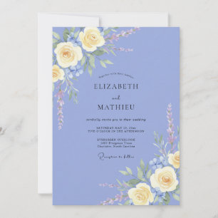 Blaue Immergrün-Blumenhochzeit Einladung