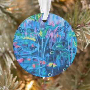 Blaue impressionistische Seerosenmalerei Ornament