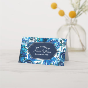 Blaue Indigo-Blumen-Hochzeitstisch Sitz Platzkarte