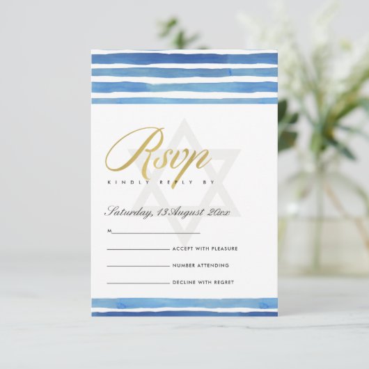 BLAUE INDIGO STRIPEN STAR BAR BAT MITZVAH UAWG BEGLEITKARTE (Stehend Vorderseite)