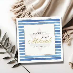 BLAUE INDIGO WASSERCOLOR STRIPEN BAR BAT MITZVAH SERVIETTE