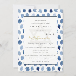BLAUE INDIGO WATERCOLOR DOTS BAT BAR MITZVAH EINLA DANKESKARTE