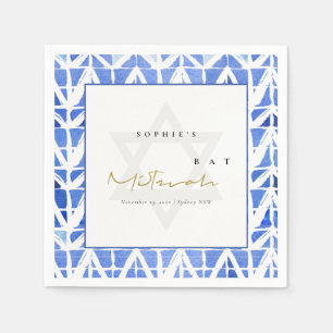 BLAUE INDIGO WATERCOLOR ZICKZACK BAR BAT MITZVAH SERVIETTE