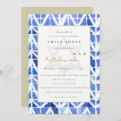 BLAUE INDIGO ZICKZACK PATTERBAT BAR MITZVAH EINLAD DANKESKARTE (Vorne/Hinten)