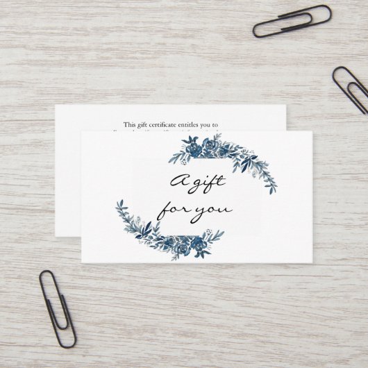 Blaue indigofarbene Blume Gutschein Visitenkarte (Vorderseite/Rückseite Beispiel)