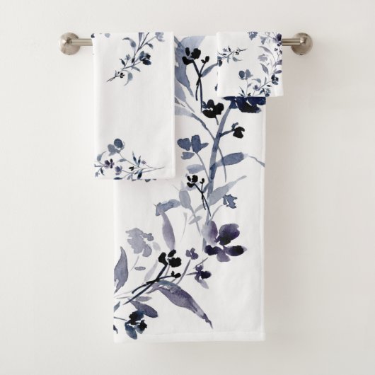 Blaue Indigoflora Blume Aquarelltuch Badhandtuch Set (Insitu)
