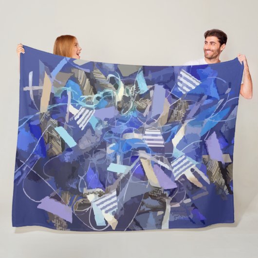 Blaue Indigostreifen, grau, abstrakte geometrische Fleecedecke (Beispiel)