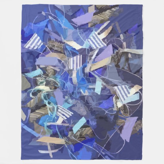 Blaue Indigostreifen, grau, abstrakte geometrische Fleecedecke (Vorderseite)