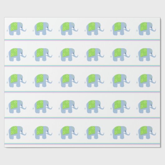 Blaue indische Elefanten Geschenkpapier (Flach)