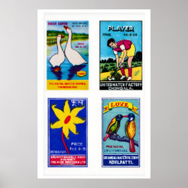 Blaue indische Streichholzschachtel-Etiketten Gitt Poster