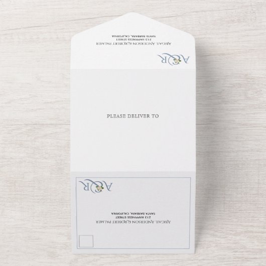 Blaue Initialen und Ampersand, Hochzeit von Rose All In One Einladung (Außenbereich)