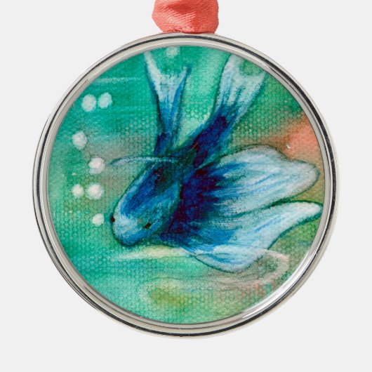 Blaue Inky Betta Fische Ornament Aus Metall (Vorne)