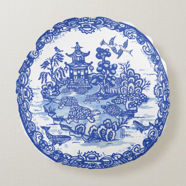 Blaue Insel der Schildkröten Whimsikgarten Rundes Kissen (Vorderseite)