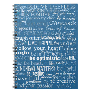 Blaue inspirierende Worte Liebe Glauben Freude Notizblock