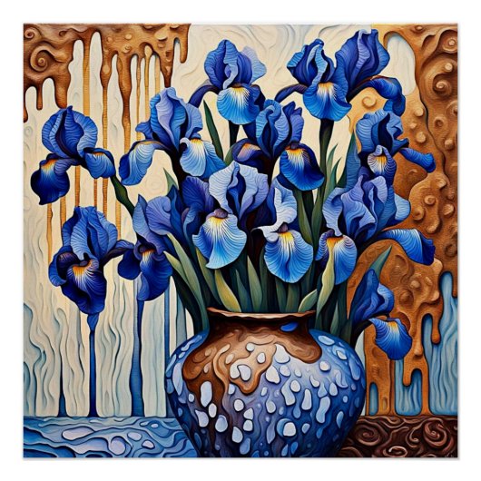 Blaue Iren in Vase Poster (Vorderseite)