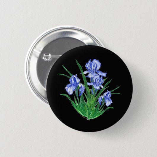 Blaue Iris auf Schwarzem Button (Vorne & Hinten)