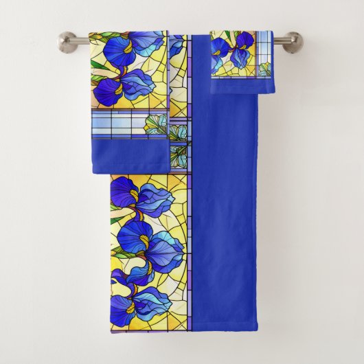 Blaue Iris-Blumen-Buntglas-Handtuch-Set Badhandtuch Set (Insitu)