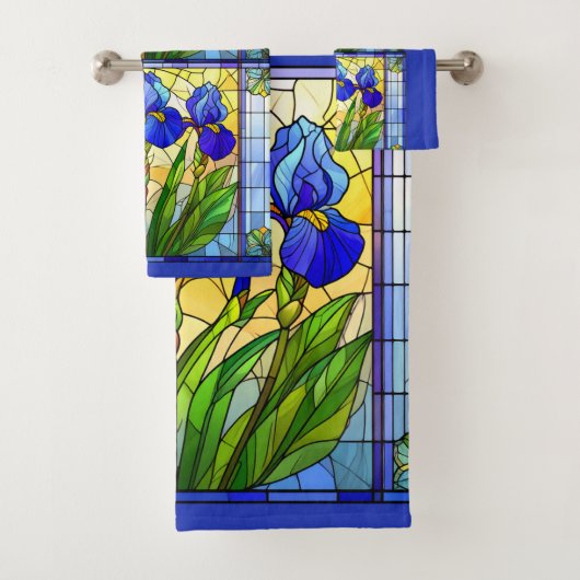 Blaue Iris-Blumen-Glasmalerei-Handtuch-Set Badhandtuch Set (Insitu)