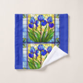 Blaue Iris-Blumen-Glasmalerei-Handtuch-Set Badhandtuch Set (Waschlappen)