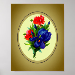 Blaue Iris-Blumenstrauß-Blumenkunst Poster