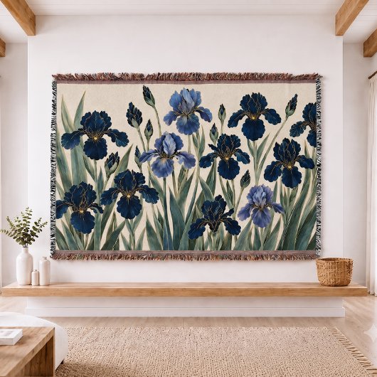 Blaue Iris Botanical  Wandteppich-Webdecke  Decke