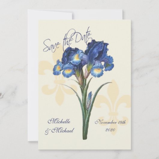 Blaue Iris Fleur de Lis Save-the-Date-Karte Save The Date (Vorderseite)