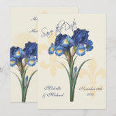 Blaue Iris Fleur de Lis Save-the-Date-Karte Save The Date (Vorne/Hinten)