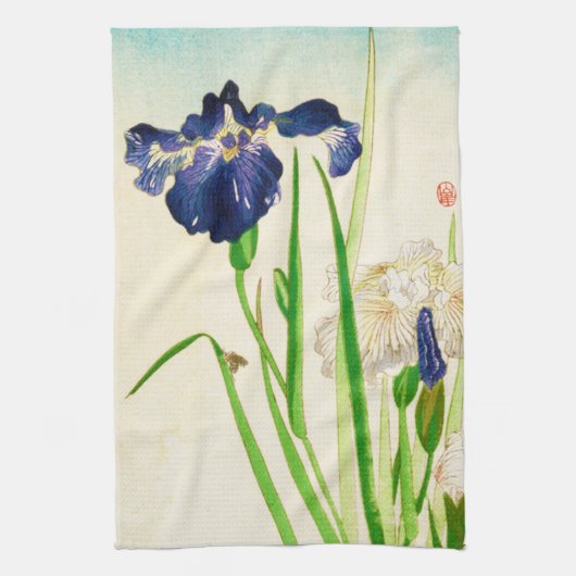 Blaue Iris - japanischer Aquarelldruck Handtuch (Vertikal)