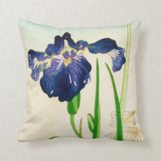 Blaue Iris - japanischer Aquarelldruck Kissen