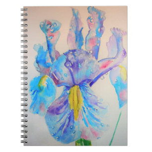 Blaue Iris Kunst Blumen Aquarell-Design Notizblock