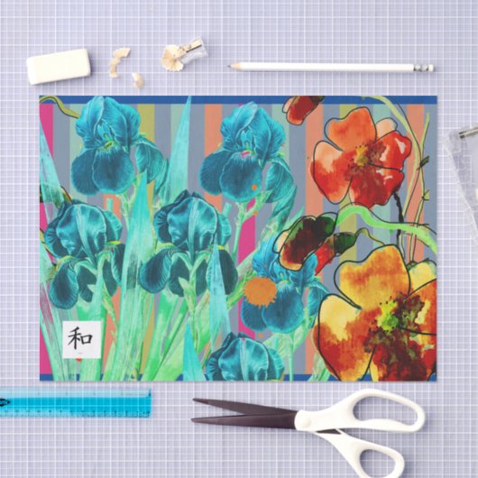 BLAUE IRIS MIT MEHREREN FARBSTRIPEN - Gewebepapier Seidenpapier (Handwerk)