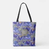 Blaue Iris-mit Monogramm mit Blumeninitiale Tasche (Rückseite)