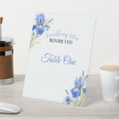 Blaue Iris Something Blue Brautparty-Tischnummer Sockelschild (In SItu)