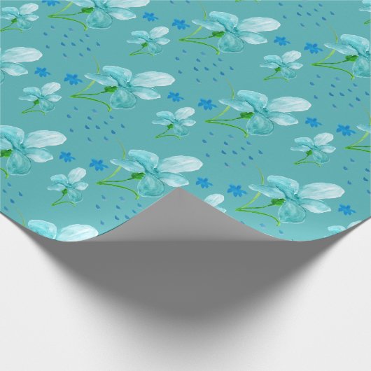 Blaue Iris und Wildblumen Wasserfarbmuster Geschenkpapier (Ecke)