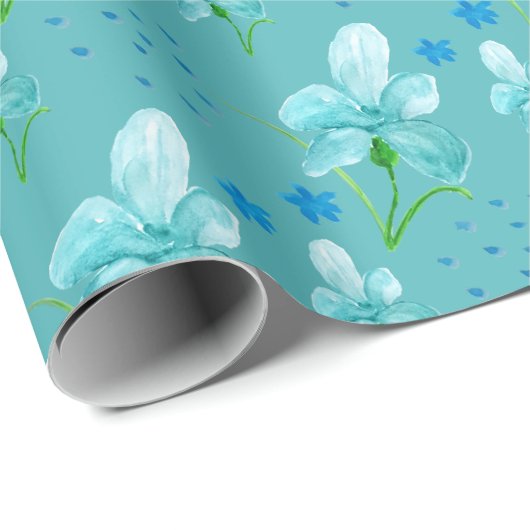 Blaue Iris und Wildblumen Wasserfarbmuster Geschenkpapier (Rolleneckpunkt)