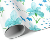 Blaue Iris und Wildblumen Wasserfarbmuster Geschenkpapier (Rolleneckpunkt)