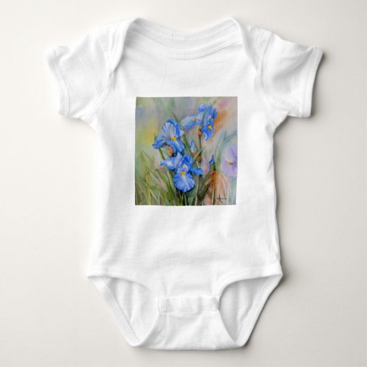 Blaue Iris-Wasserfarbe Baby Strampler (Vorderseite)