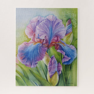 Blaue Iris-Wasserfarben-Puzzle Puzzle