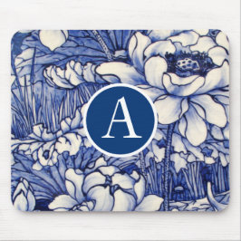 BLAUE JAPANESISCHE FLORALISCHE DESIGN DIY INITIAL MOUSEPAD