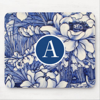 BLAUE JAPANESISCHE FLORALISCHE DESIGN DIY INITIAL MOUSEPAD