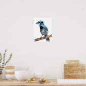 Blaue Jay auf Aquarellmalerei in Zweigstellen Poster (Küche)