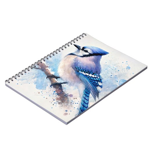 Blaue Jay auf Aquarellmalerei Notizblock (Linke Seite)