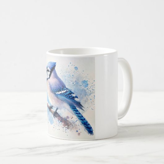 Blaue Jay auf Zweigkunst Kaffeetasse (VorderseiteRechts)