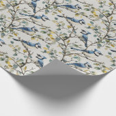Blaue Jay Bird Branchen und Blüten Geschenkpapier (Ecke)