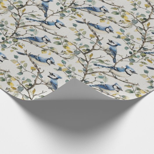 Blaue Jay Bird Branchen und Blüten Geschenkpapier (Ecke)