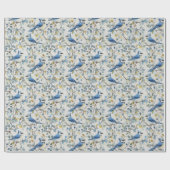 Blaue Jay Bird Branchen und Blüten Geschenkpapier (Flach)